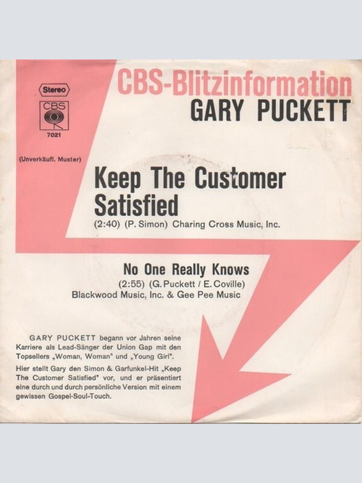 7", Single, Promo Gary Puckett - Keep The Customer Satisfied