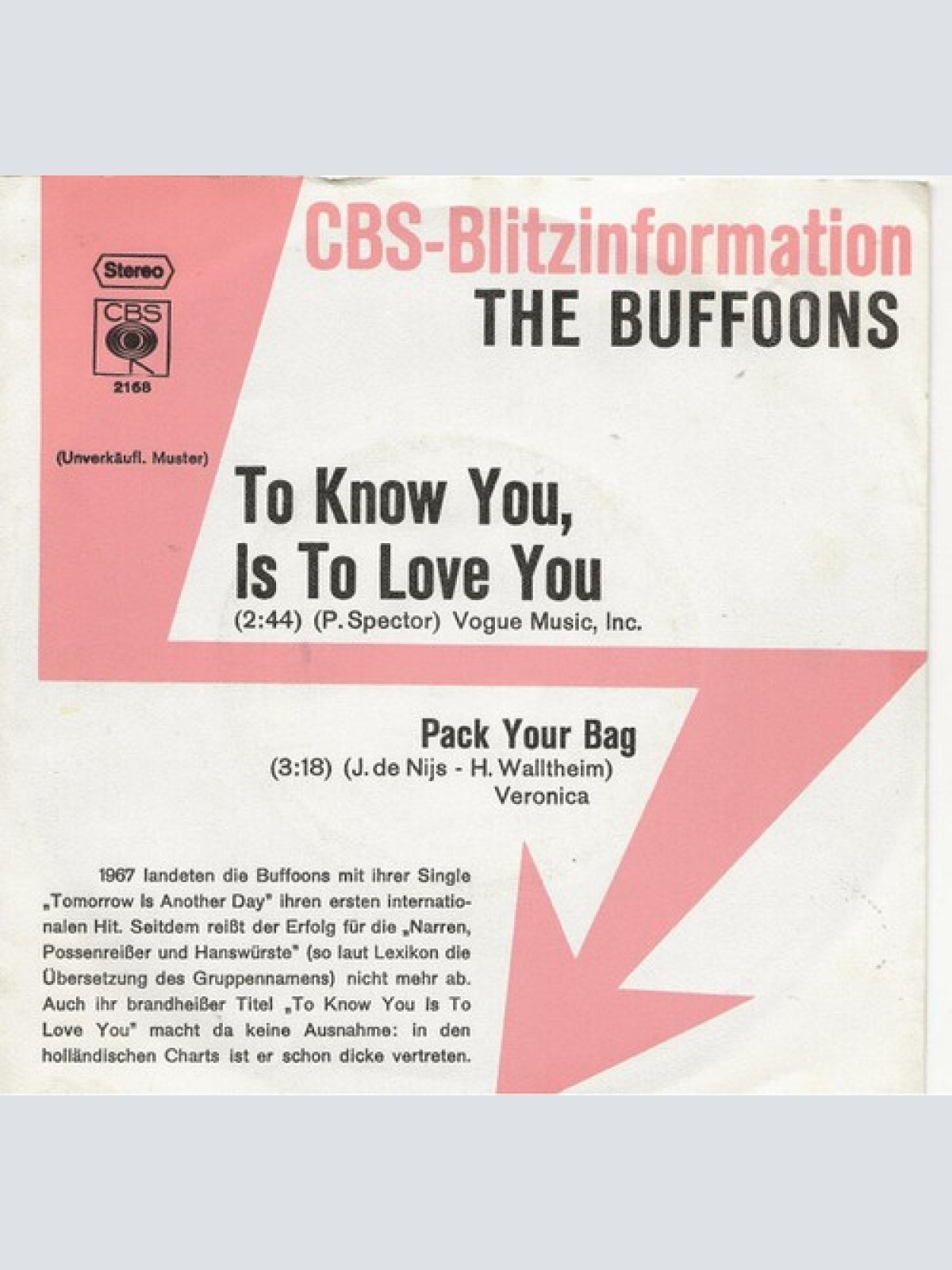 7", Promo The Buffoons - To Know You Is To Love You