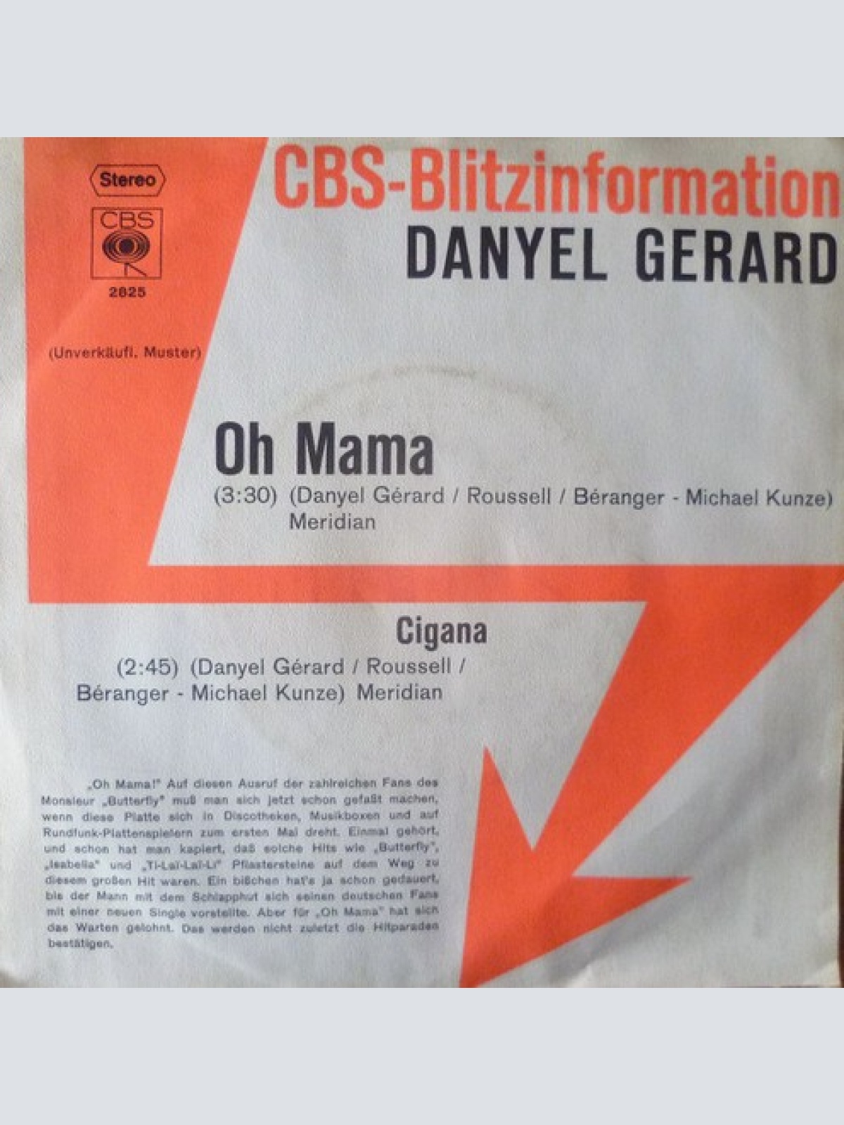 7", Single, Promo Danyel Gerard* - Oh Mama / Cigana