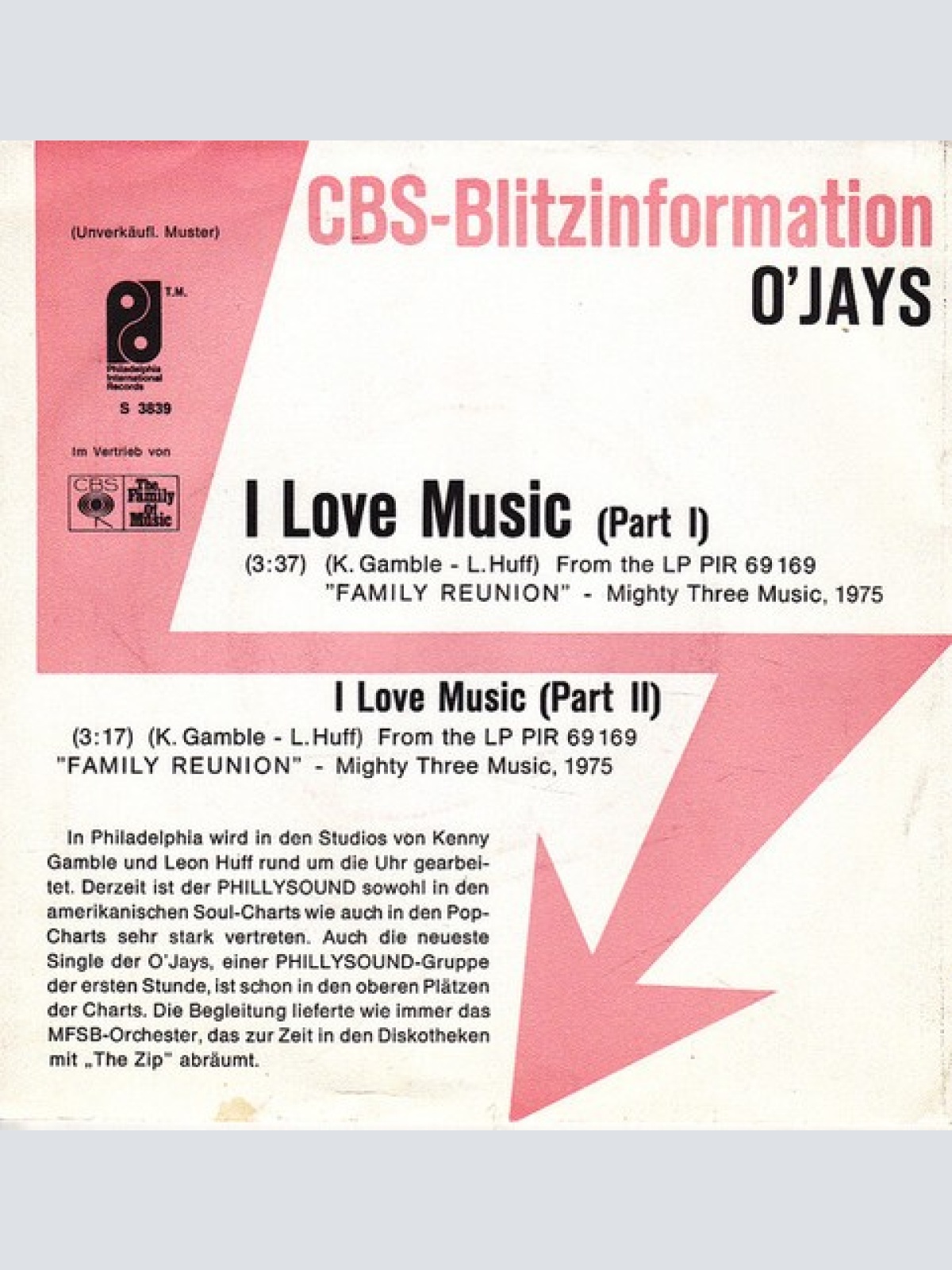 7", Single, Promo The O'Jays - I Love Music