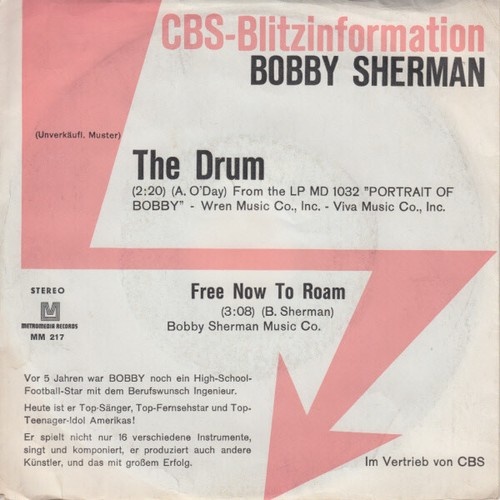 7", Single, Promo Bobby Sherman - The Drum / Free Now To Roam