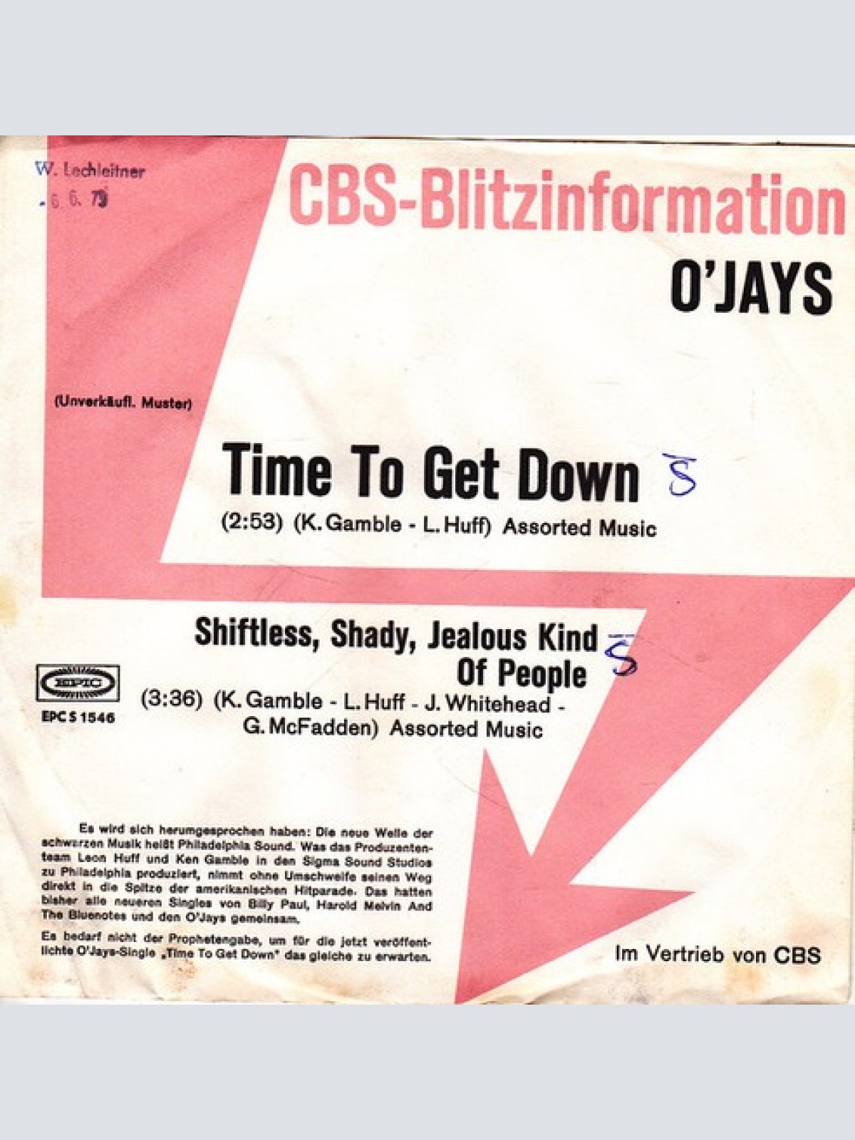 7", Promo O'Jays* - Time To Get Down