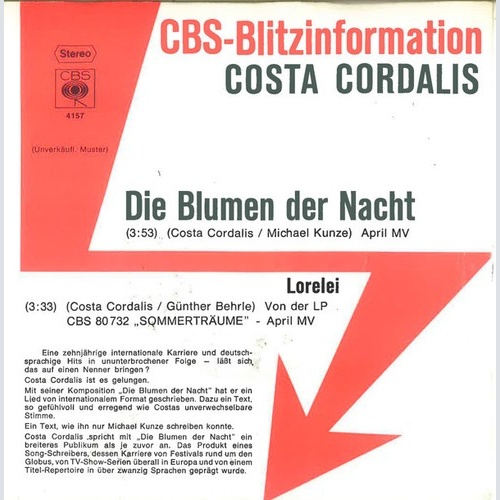7", Single, Promo Costa Cordalis - Blumen Der Nacht