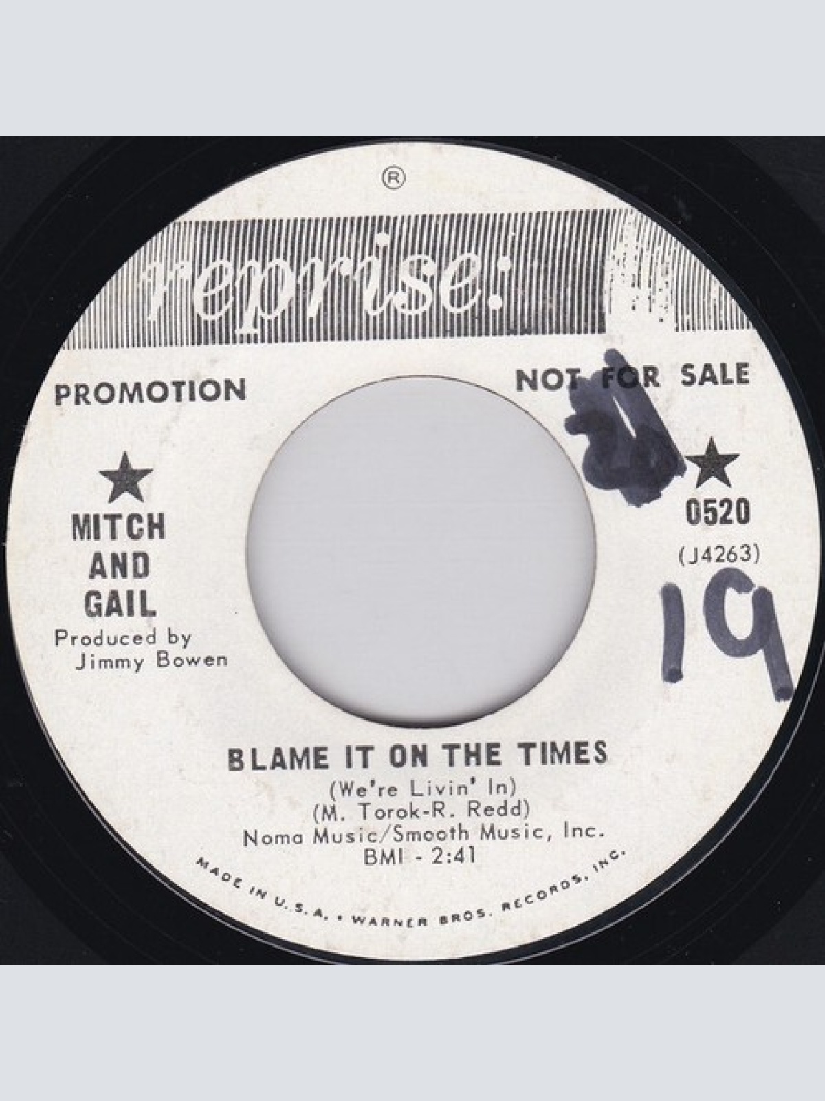 7", Promo Mitch* And Gail* - Blame It On The Times (We're Livin' In) / Friend...