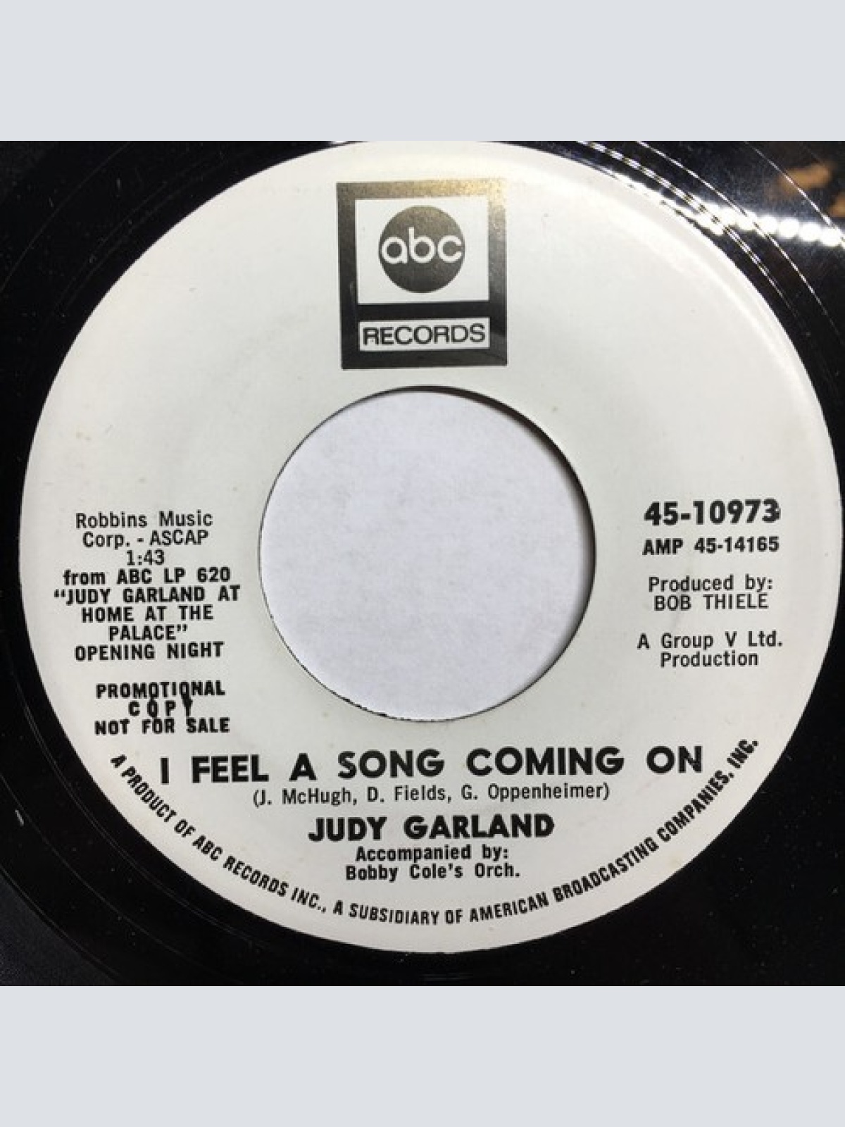 7", Promo Judy Garland, Bobby Cole's Orch. -  I Feel A Song Coming On / What ...