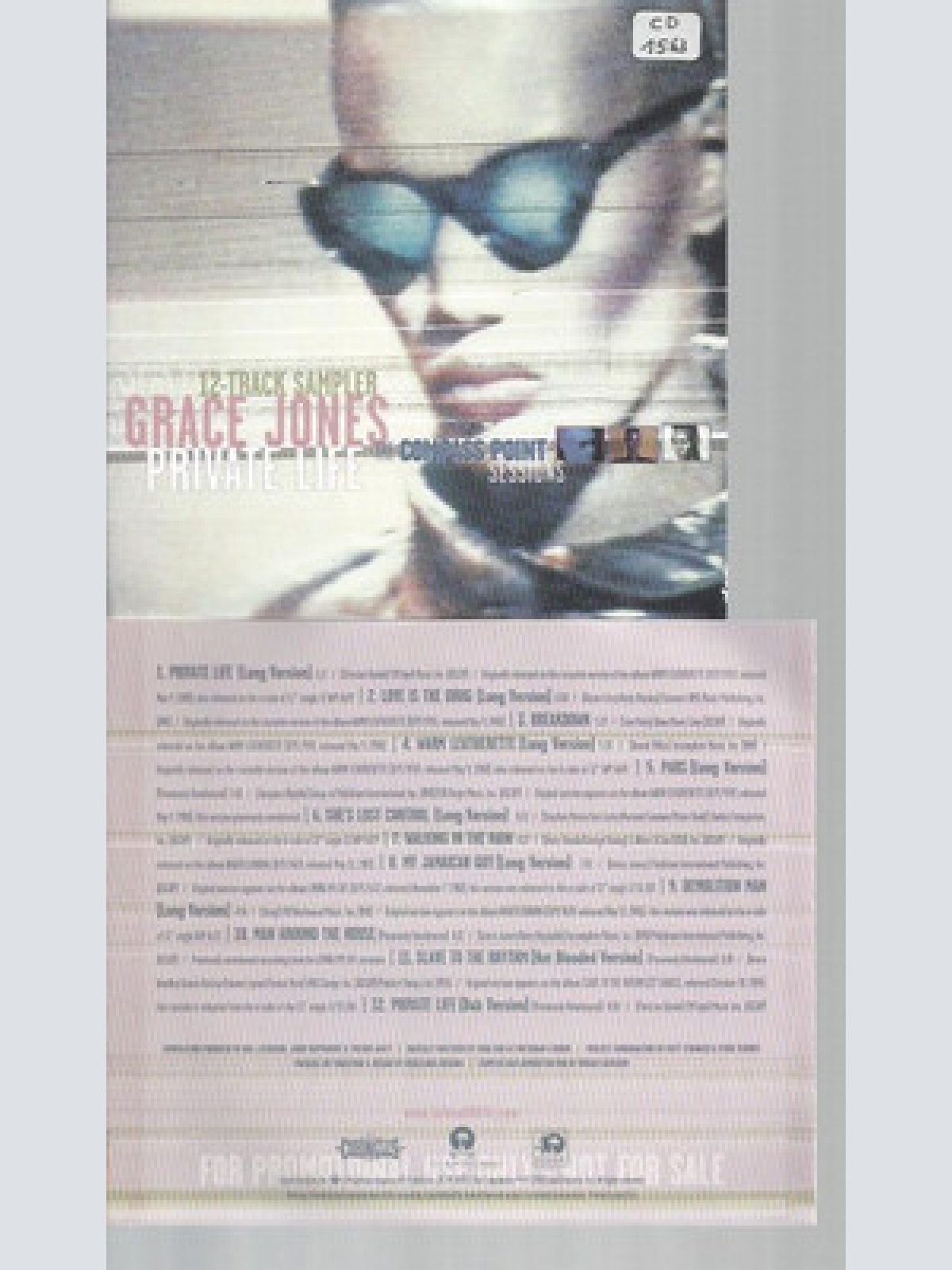 CD-GRACE JONES PRIVATE LIVE 12 TRACK SAMPLER //PROMO