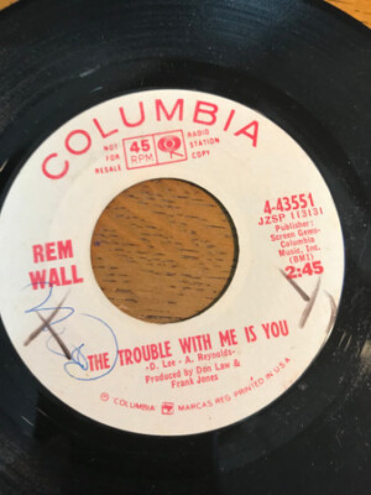 7", Single, Promo Rem Wall - The Trouble With Me Is You