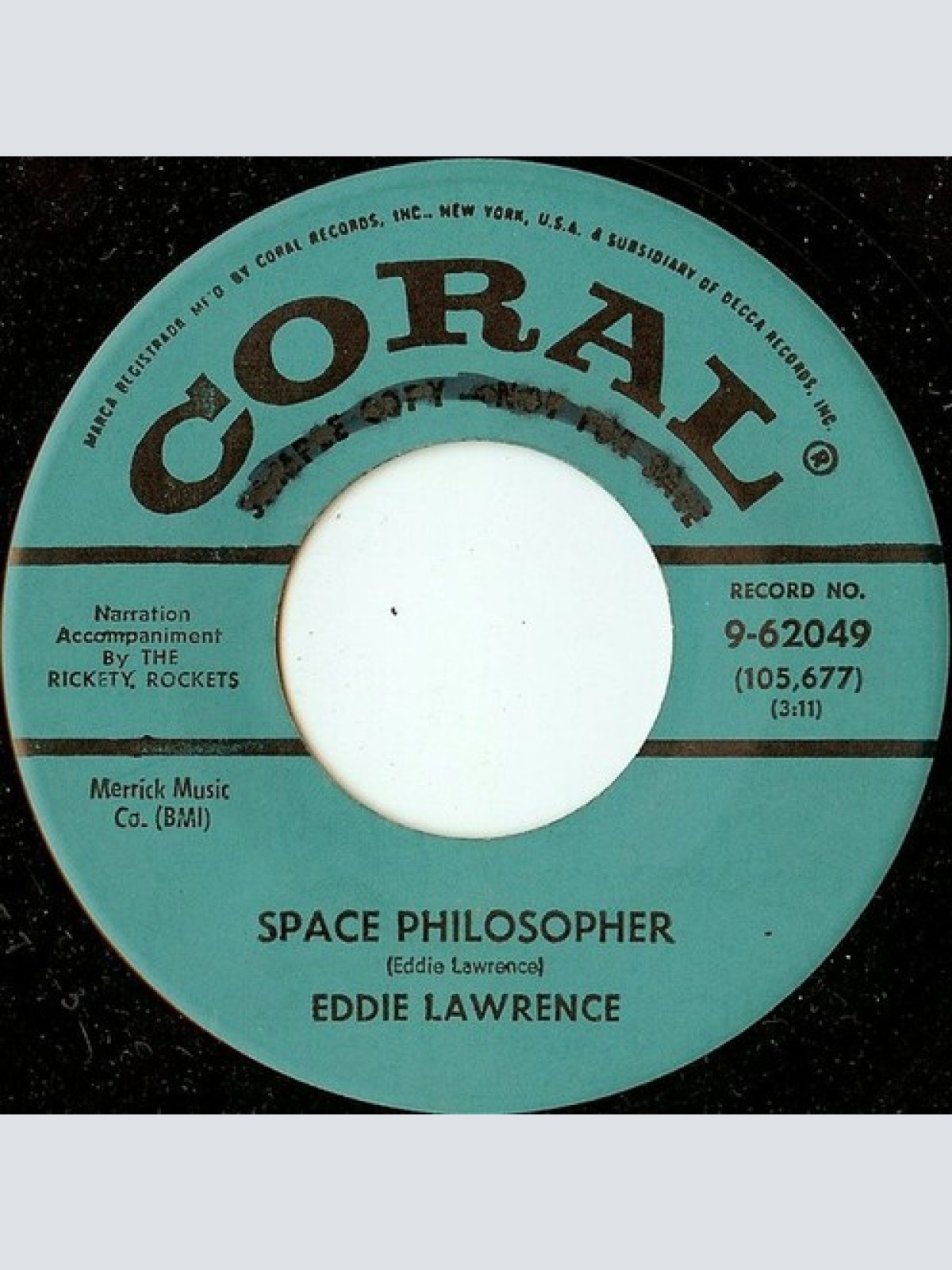7", Promo Eddie Lawrence - Space Philosopher