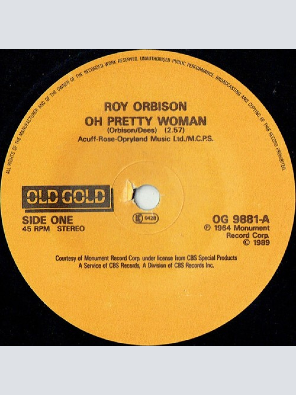 7", Com Roy Orbison - Oh Pretty Woman / Mean Woman Blues