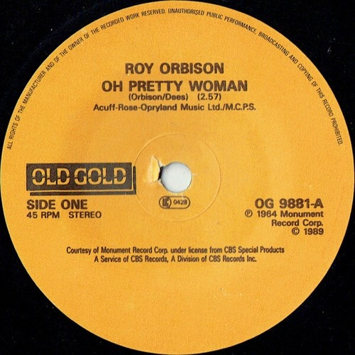 7", Com Roy Orbison - Oh Pretty Woman / Mean Woman Blues