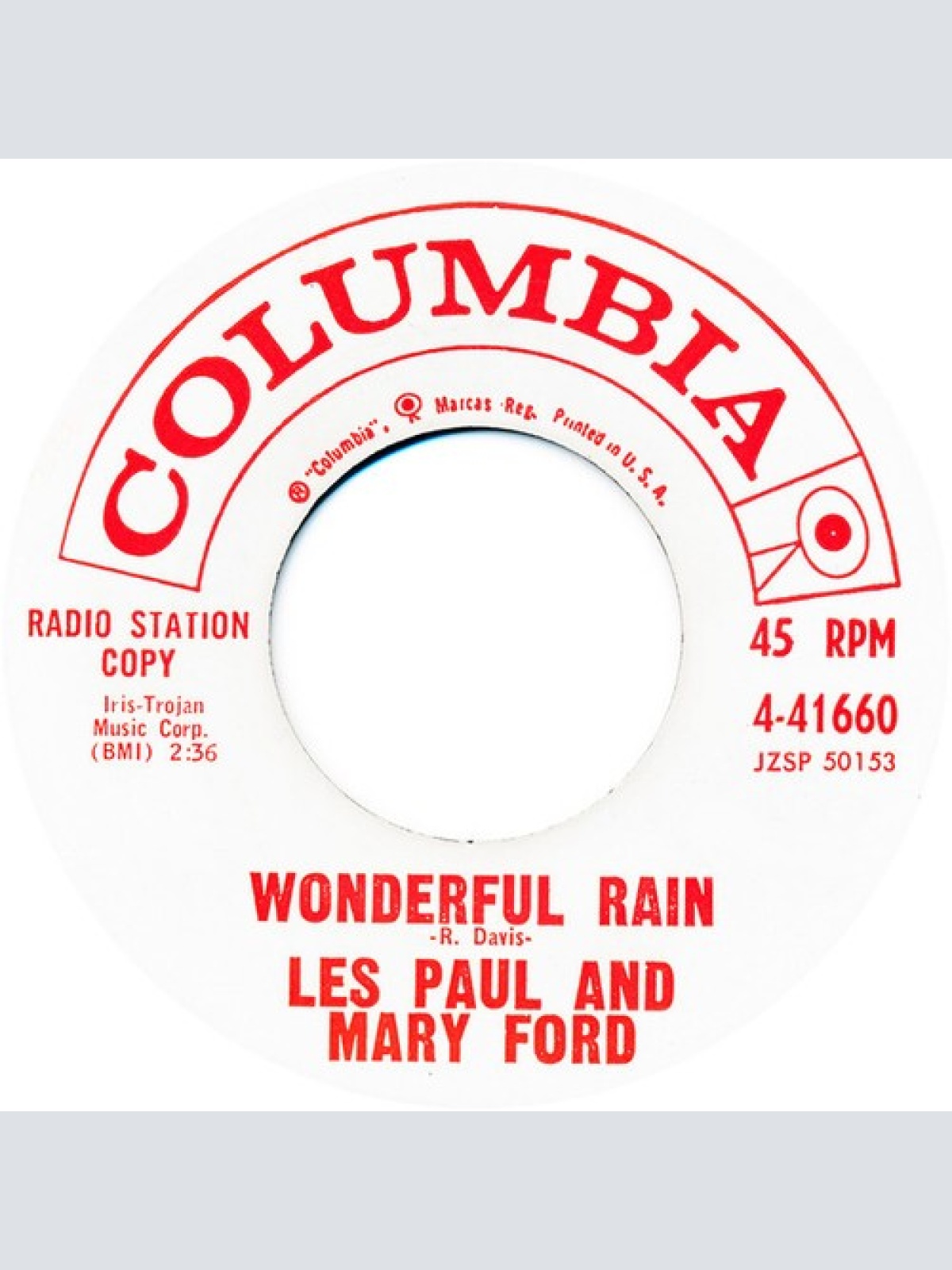 7", Promo Les Paul & Mary Ford - Wonderful Rain / Take A Warning
