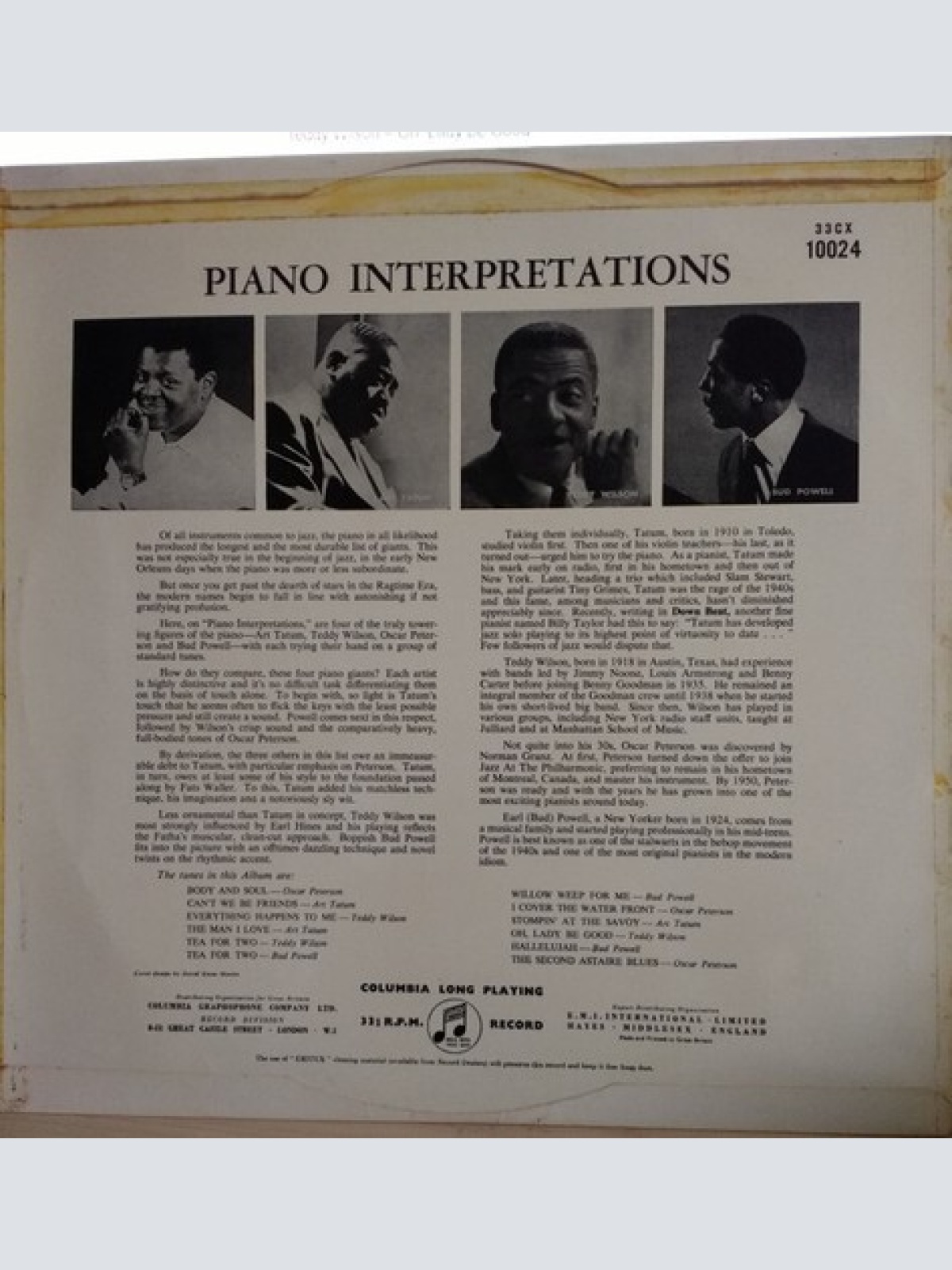 LP, Mono Oscar Peterson, Art Tatum, Teddy Wilson, Bud Powell - Piano Interpre...