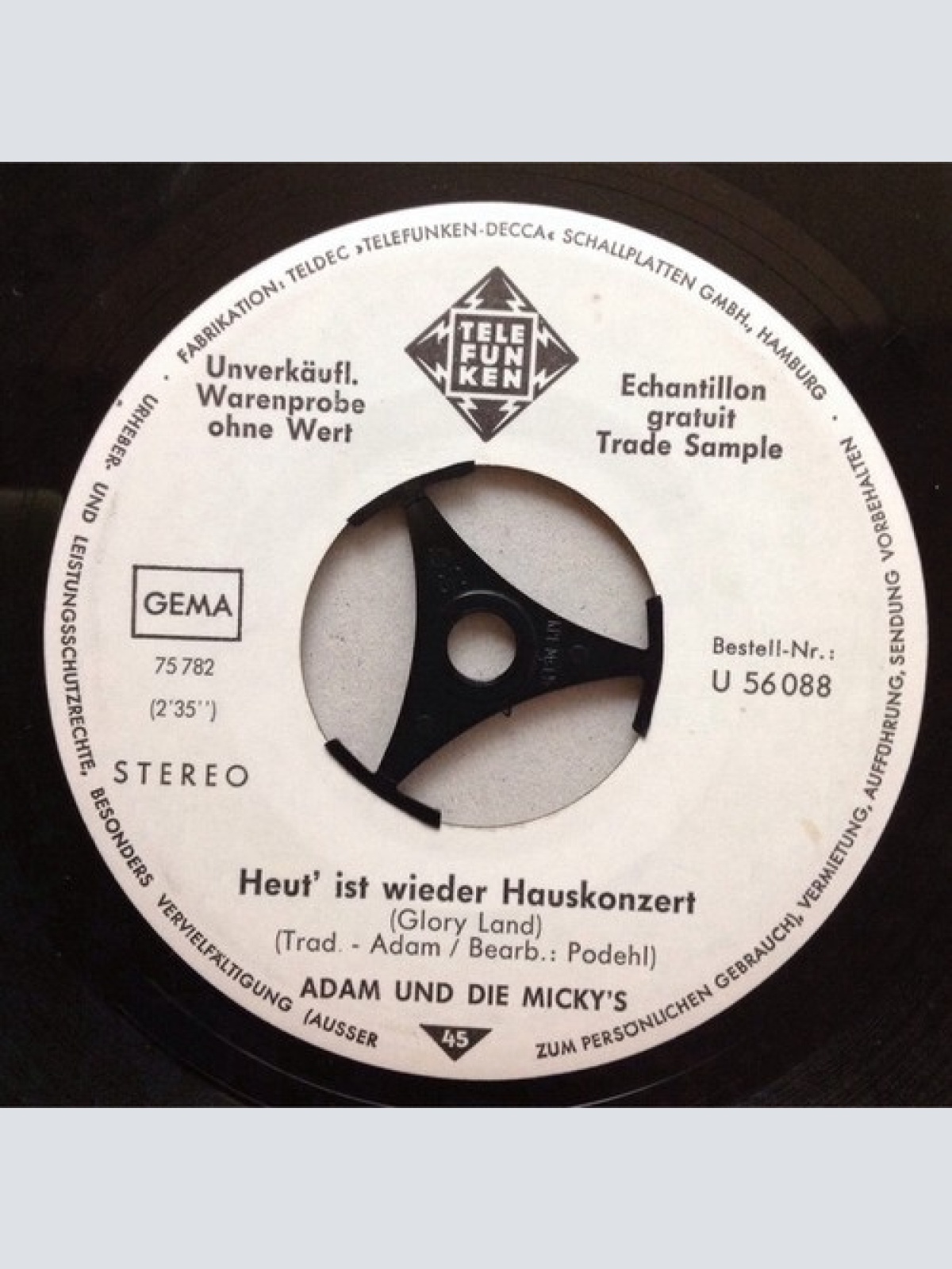 7", Single, Promo Adam Und Die Micky's - Heut' Ist Wieder Hauskonzert (Glory ...