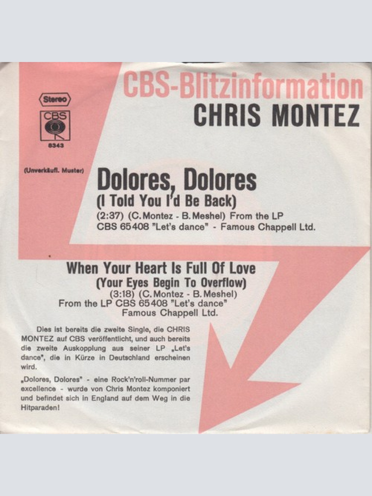 7", Single, Promo Chris Montez - Dolores, Dolores (I Told You I'd Be Back)