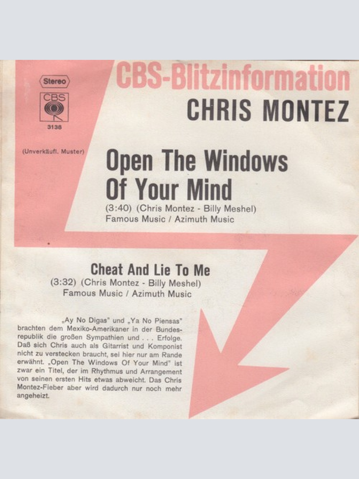 7", Single, Promo Chris Montez - Open The Windows Of Your Mind