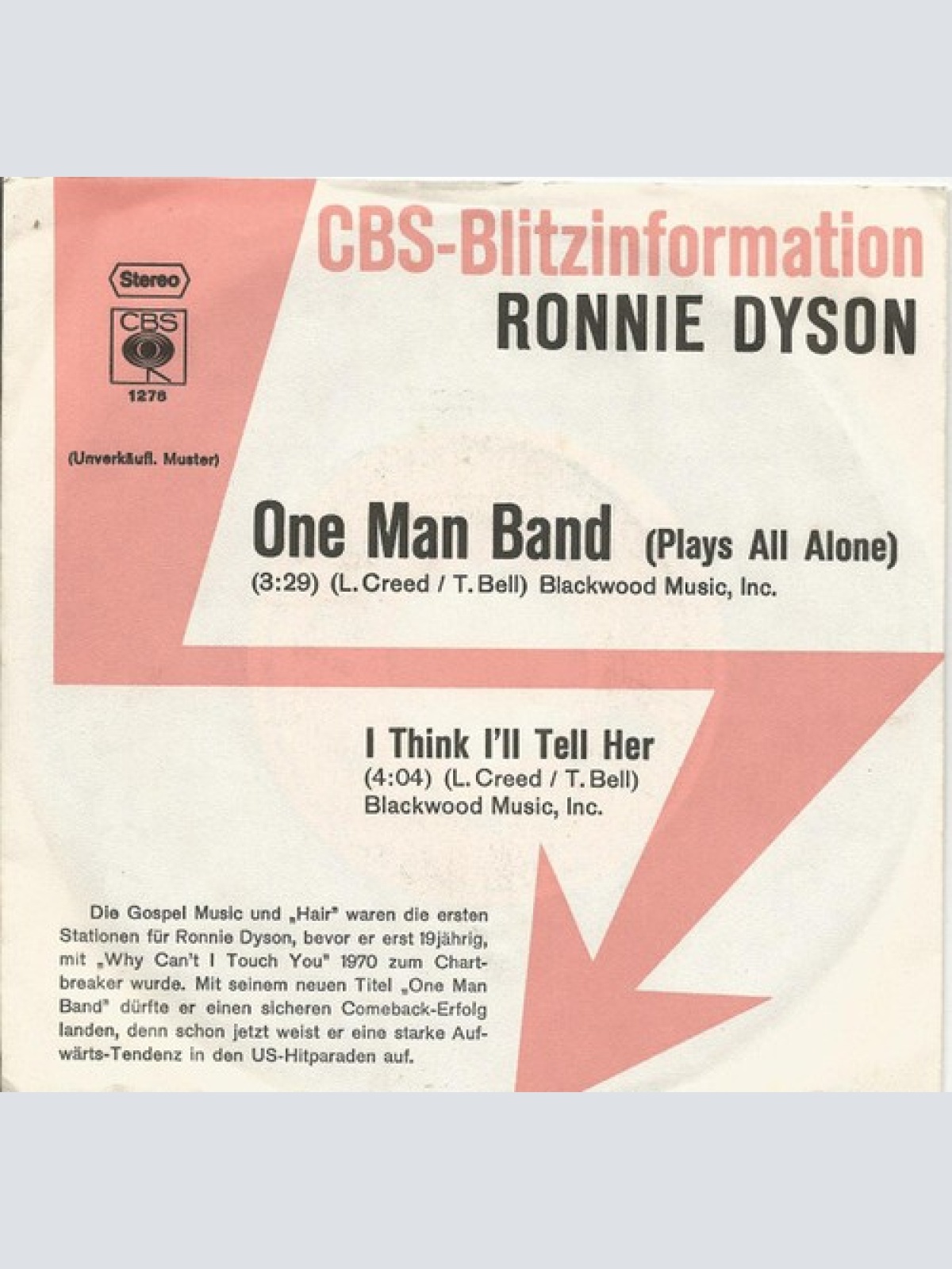 7", Single, Promo Ronnie Dyson - One Man Band (Plays All Alone)