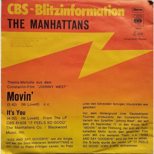 7", Single, Promo The Manhattans* - Movin'