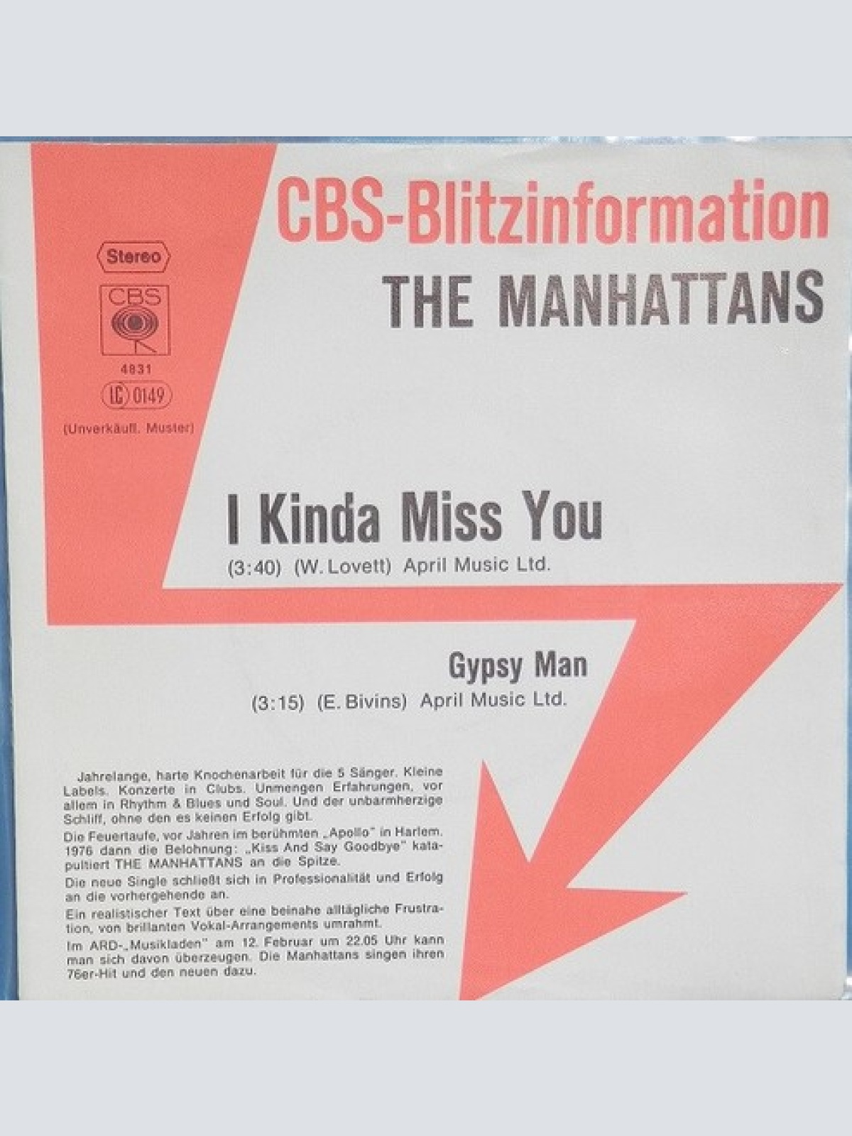 7", Single, Promo Manhattans - I Kinda Miss You