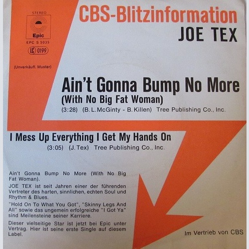7", Single, Promo Joe Tex - Ain't Gonna Bump No More (With No Big Fat Woman)