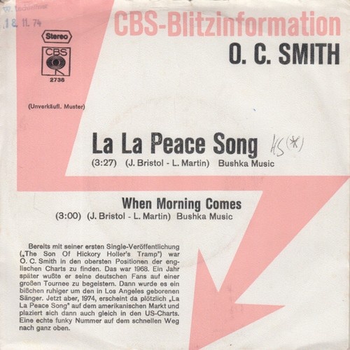 7", Single, Promo O.C. Smith* - La La Peace Song / When Morning Comes
