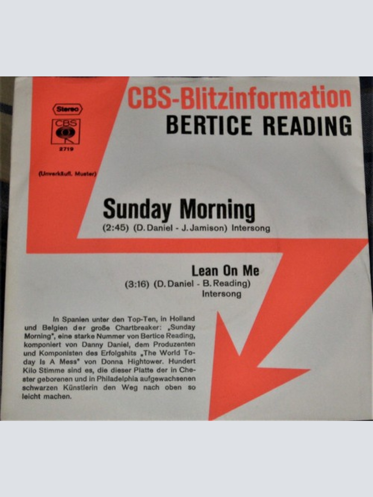 7", Promo Bertice Reading - Sunday Morning