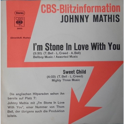 7", Promo Johnny Mathis - I'm Stone In Love With You / Sweet Child