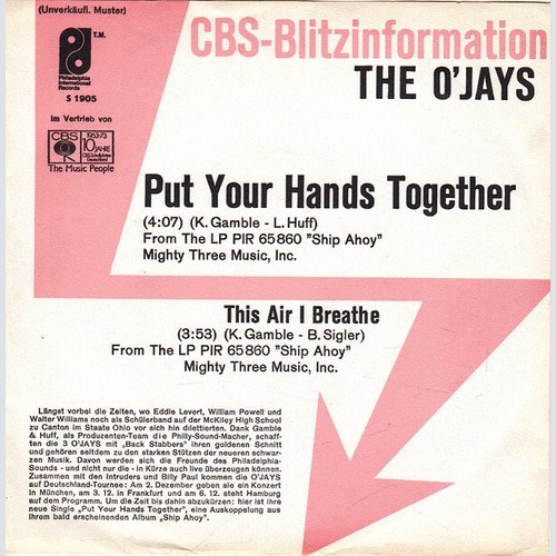 7", Single, Promo The O'Jays - Put Your Hands Together / This Air I Breathe