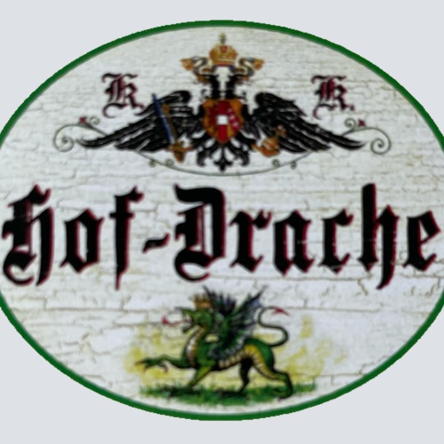 KuK Nostalgie Holzschild Hof-Drache Zuhause Heim Frau Drachen Schild