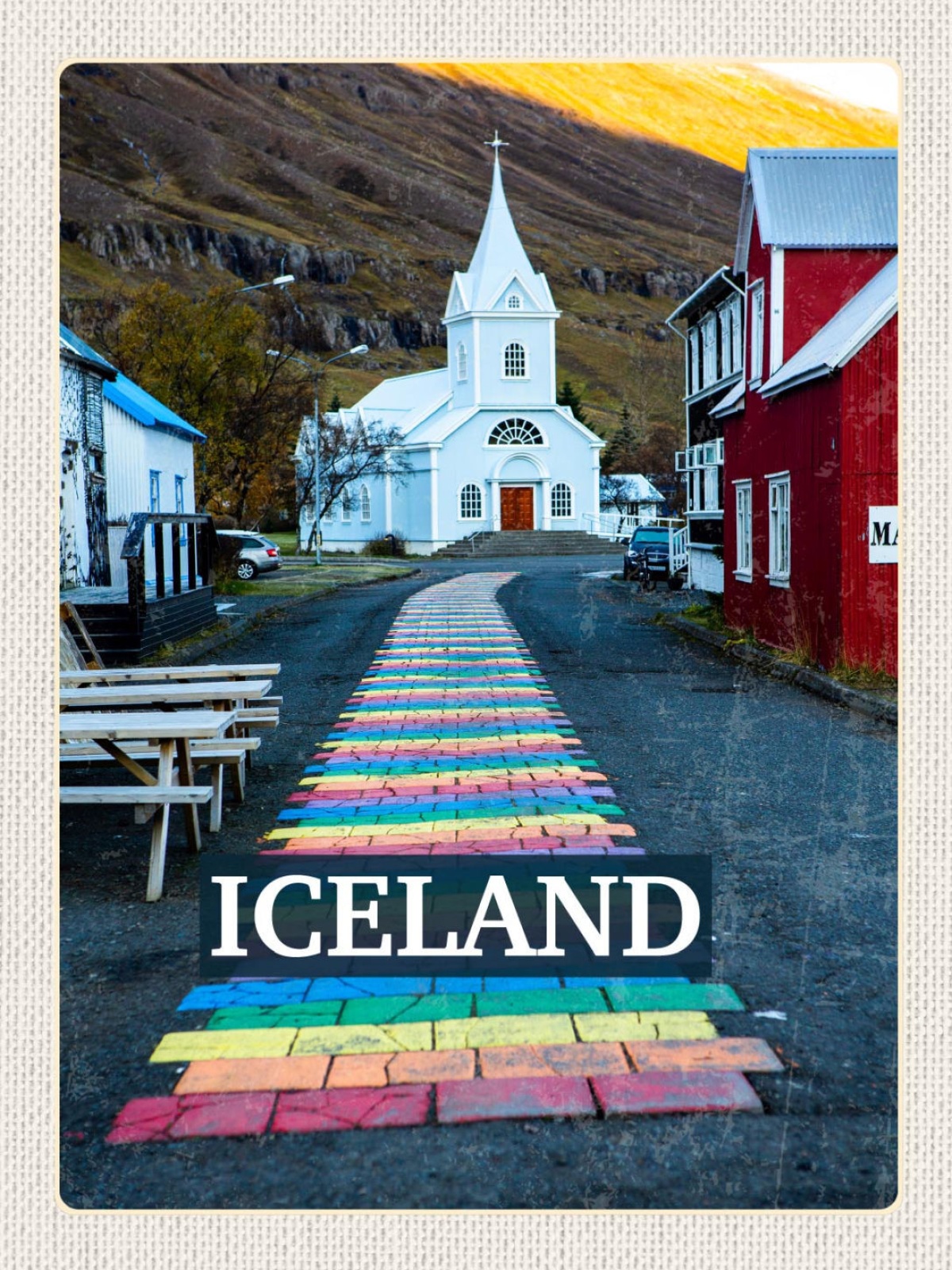 Schild Iceland Island Seydisfjordur Kirche 12x18 20x30 30x40 Blech od. Holz