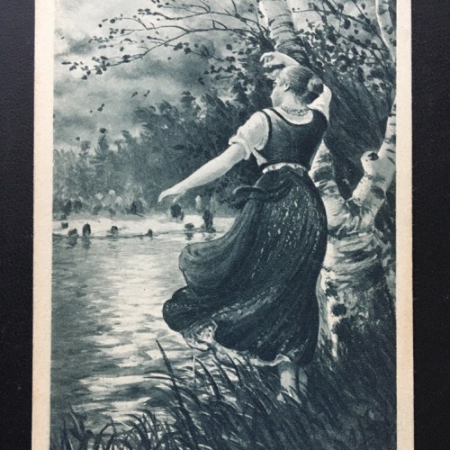 Frau bei Gewässer (K.Marhold) - See Fluss Wald - Künstlerkarte 400267 TH