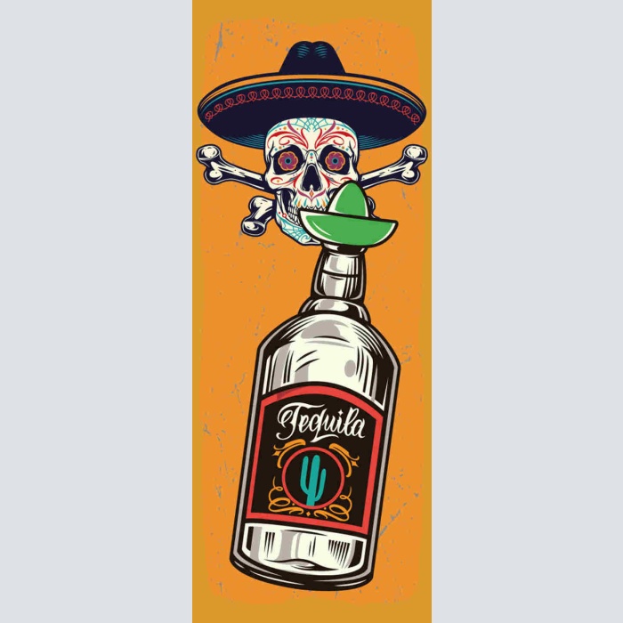 Schild Tequila Alkohol Spirituose Mexiko Totenkopf LaCatrina 27x10 Blech od.Holz