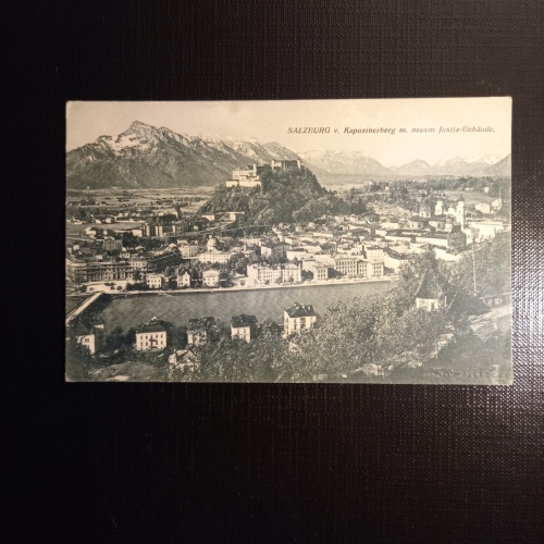 Salzburg, Festung u.Untersberg vom Kapuzinerberg m.neuem Justizgebäude 430073 gr