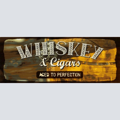 Schild Whiskey & Cigars Aged To Perfection Whisky Zigarren 27x10 Blech od.Holz