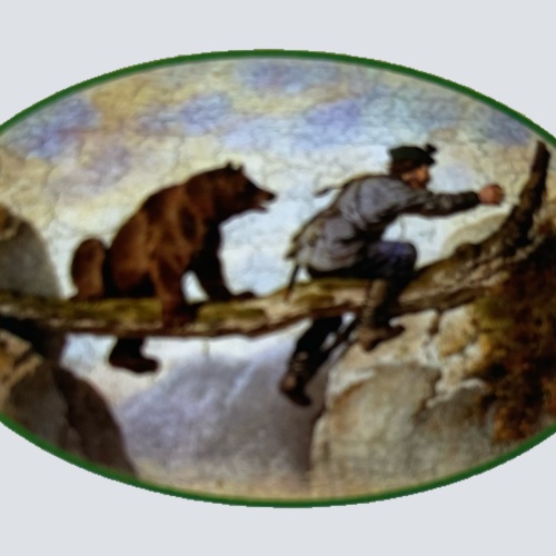 Nostalgie Holzschild Jäger Bär Jagd Jagen Braunbär Gewehr Natur Tier Schild