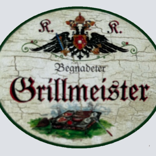KuK Nostalgie Holzschild Begnadeter Grillmeister Grillen Grill BBQ Schild