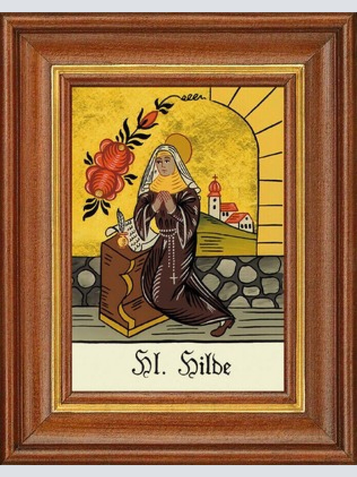 Hinterglasbild - heilige hilde - patronatsbild taufe namenspatron 12,7x16