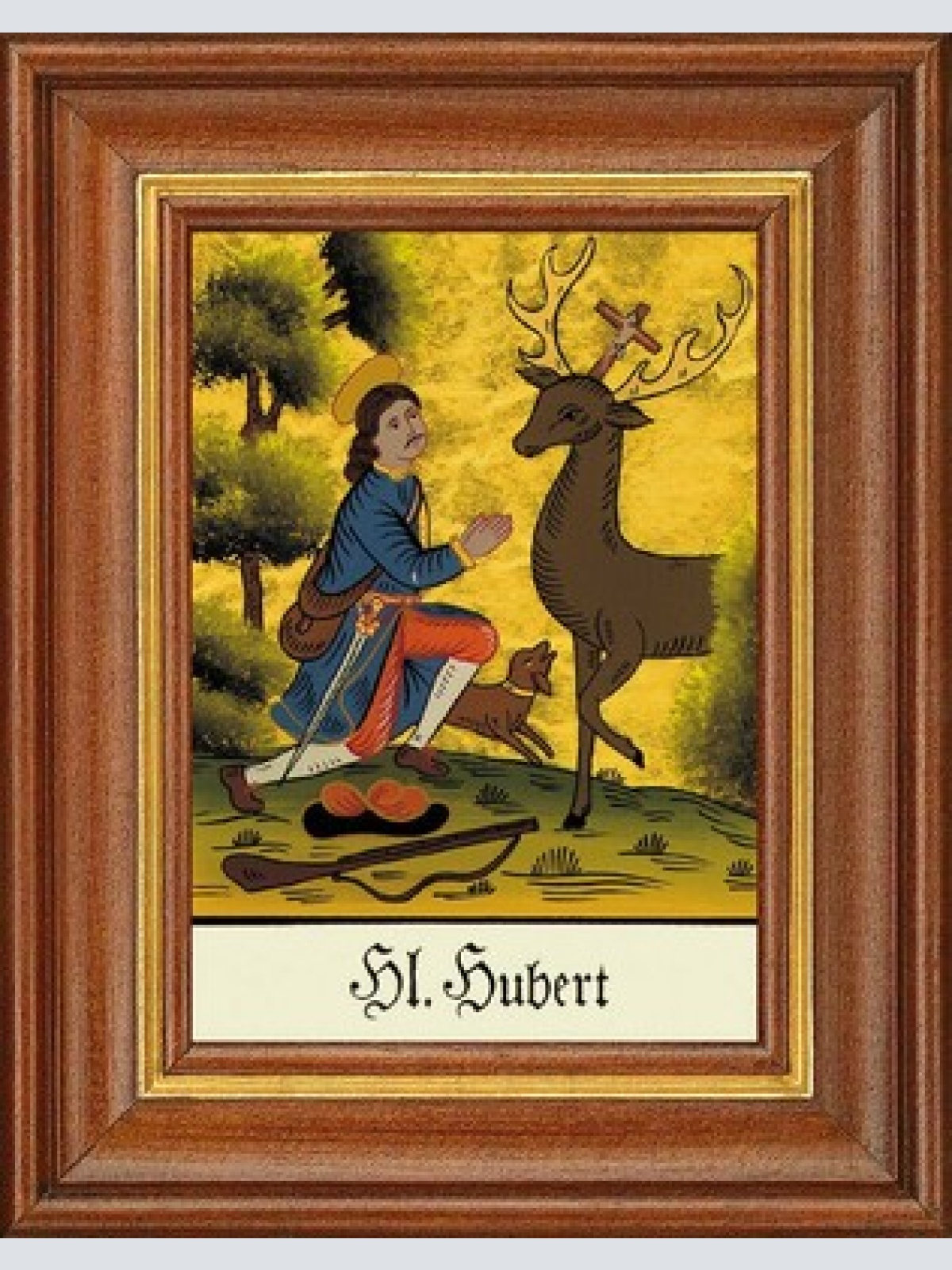 Hinterglasbild - heiliger hubert - patronatsbild taufe namenspatron 12,7x16