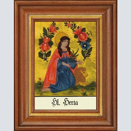 Hinterglasbild - heilige herta - patronatsbild taufe namenspatron 12,7x16