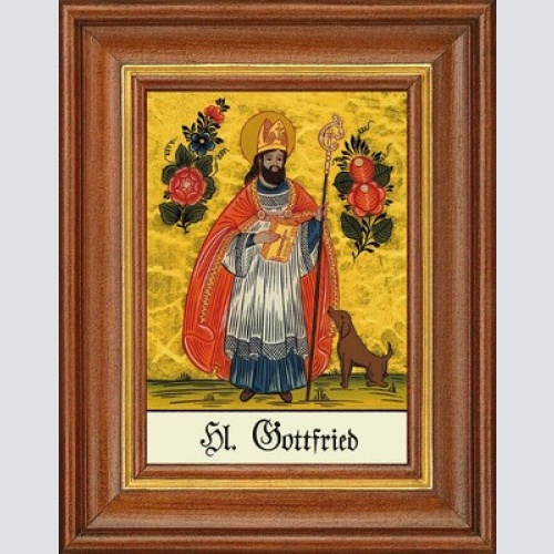Hinterglasbild - heiliger gottfried - patronatsbild taufe namenspatron 12,7x16