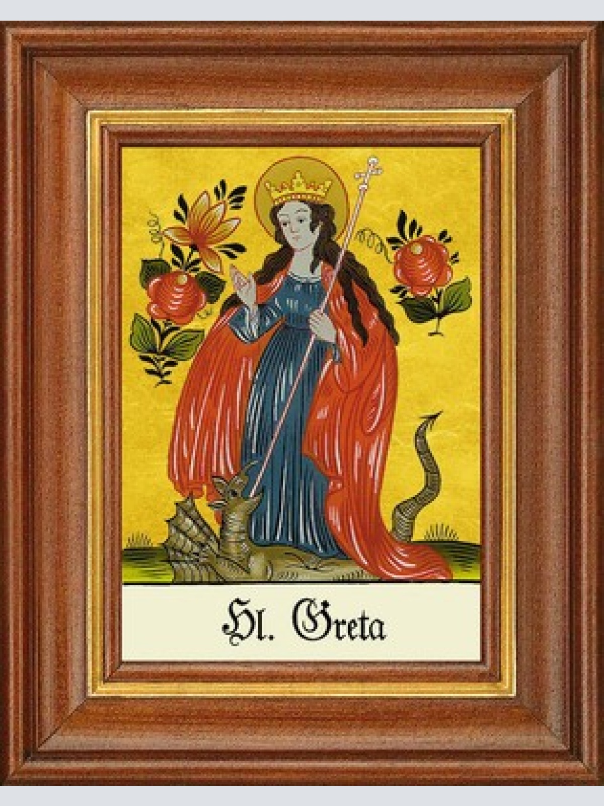 Hinterglasbild - heilige greta - patronatsbild taufe namenspatron 12,7x16