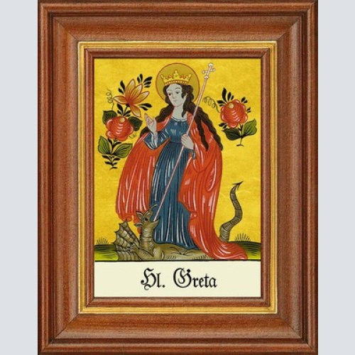 Hinterglasbild - heilige greta - patronatsbild taufe namenspatron 12,7x16