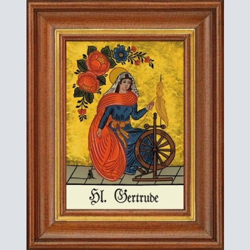 Hinterglasbild - heilige gertrude - patronatsbild taufe namenspatron 12,7x16