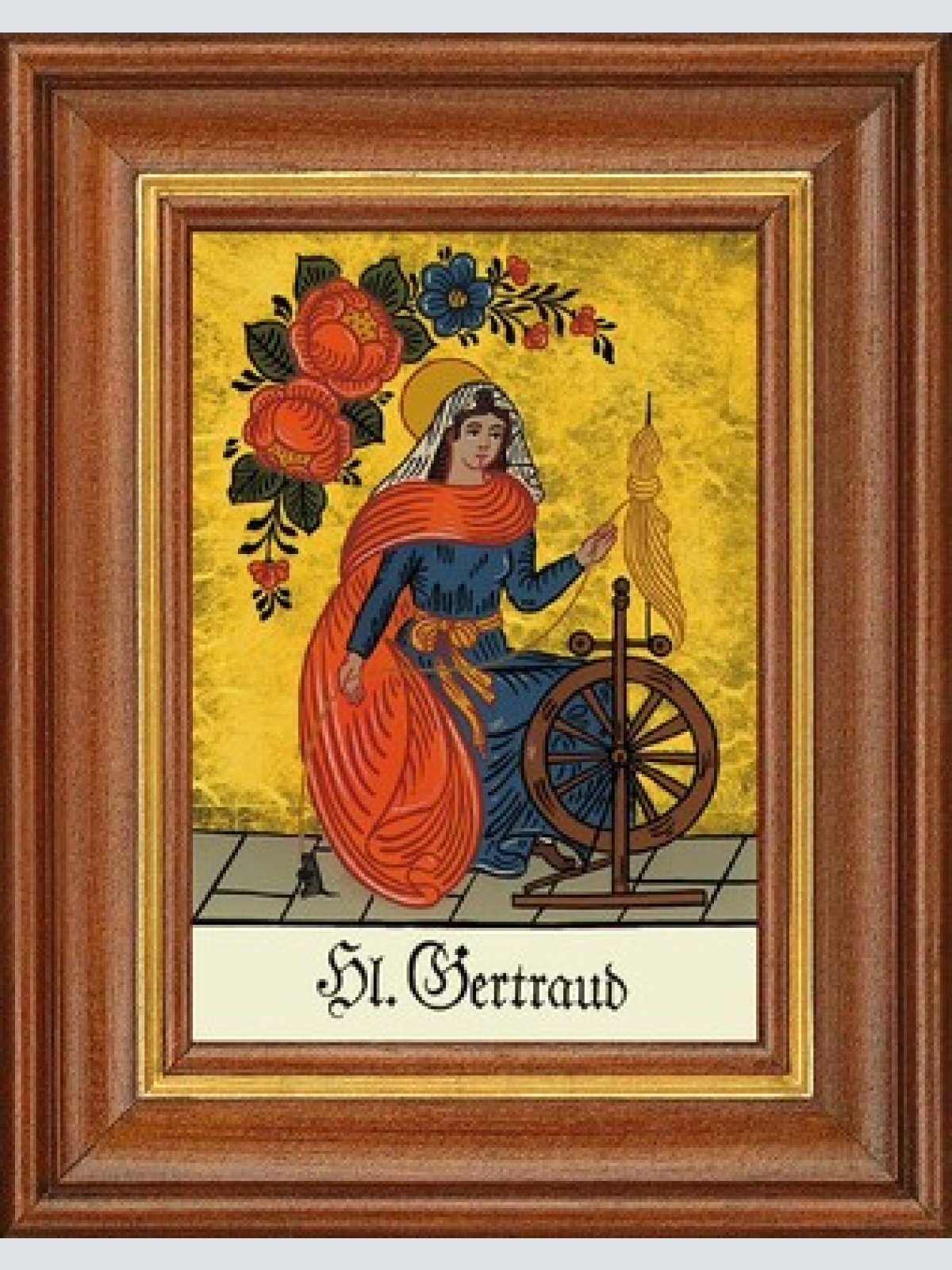 Hinterglasbild - heilige gertraud - patronatsbild taufe namenspatron 12,7x16