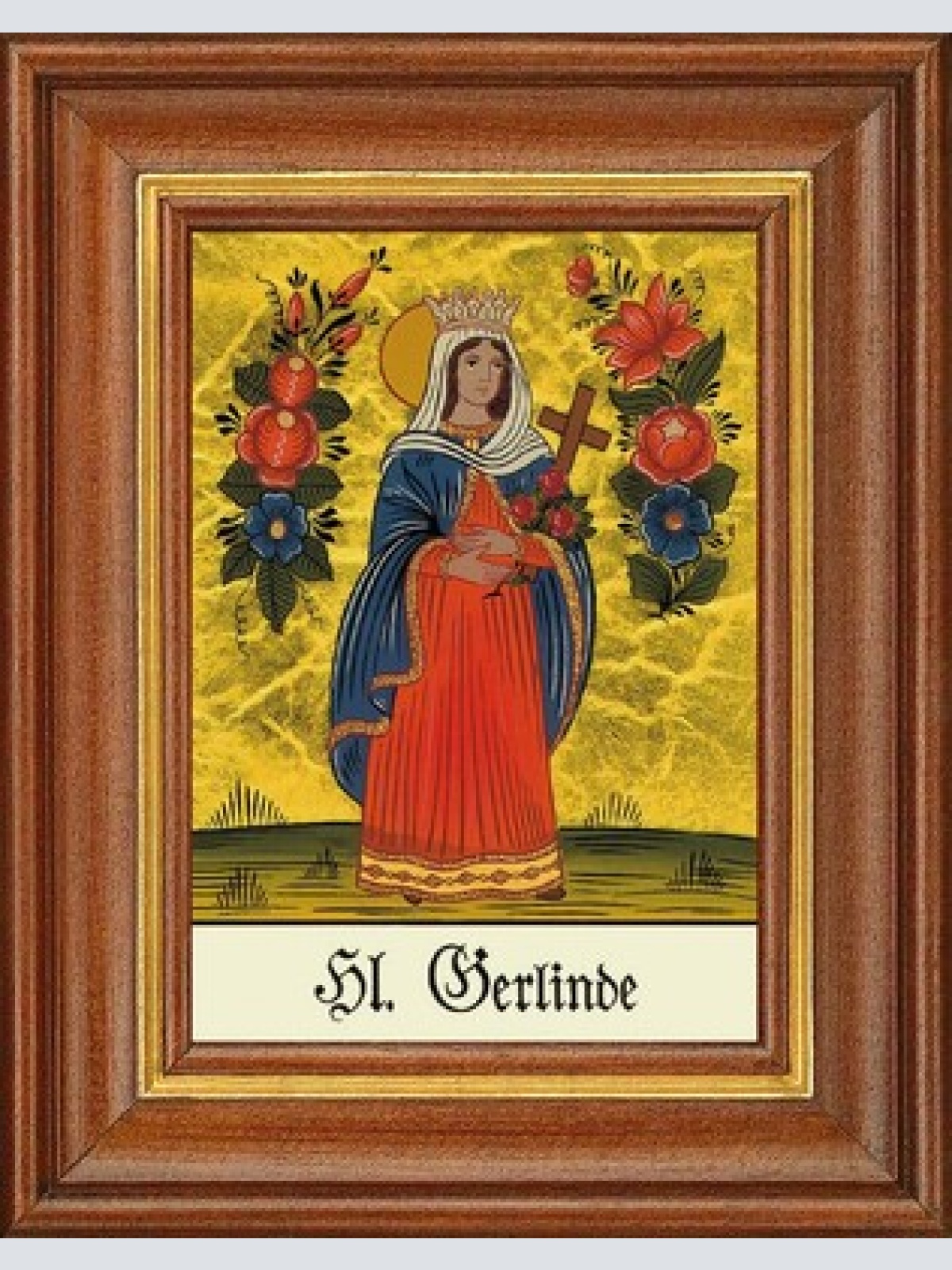 Hinterglasbild - heilige gerlinde - patronatsbild taufe namenspatron 12,7x16