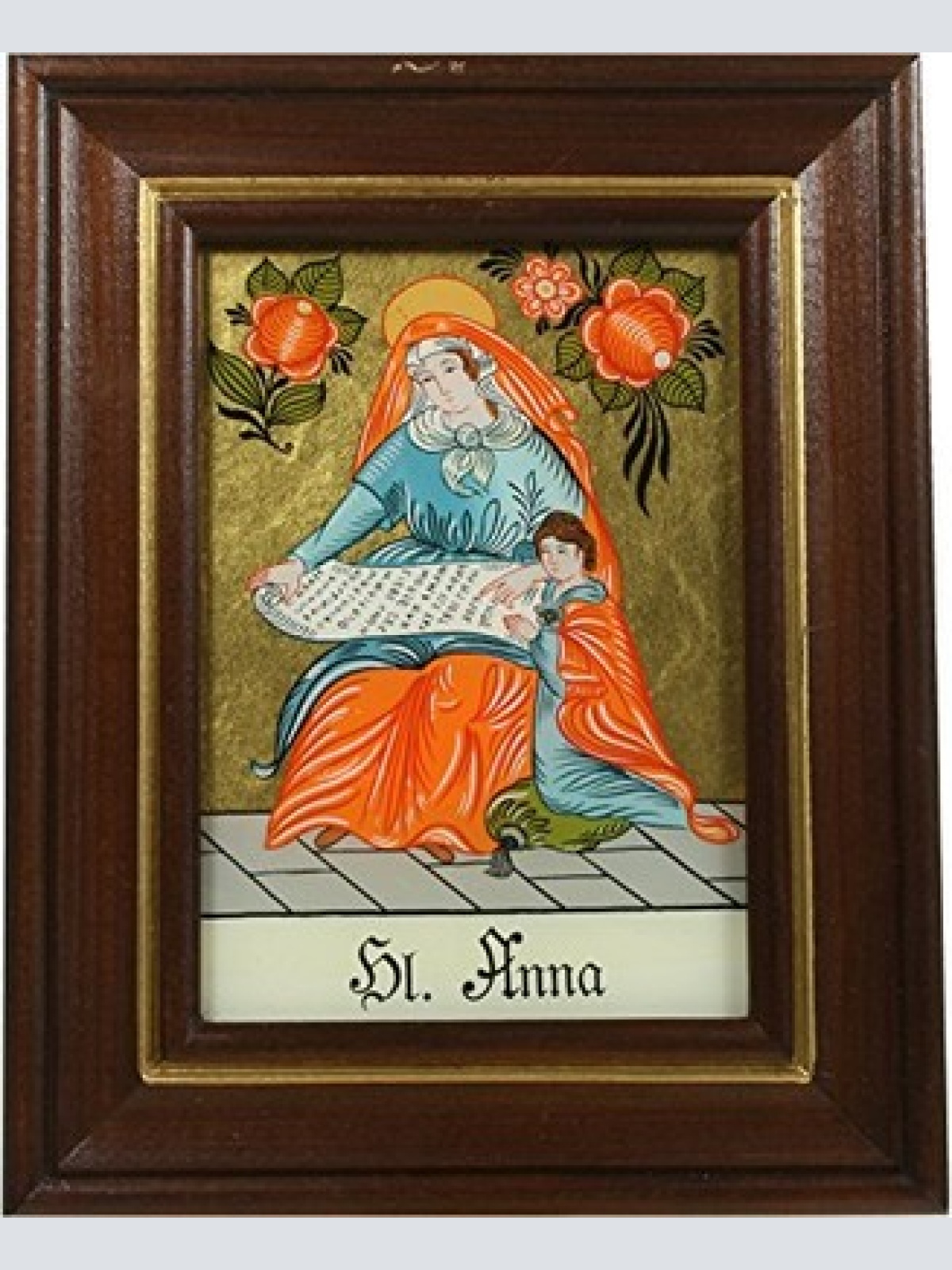 Hinterglaswerkstätten - Hinterglasbild/Patronatsbild Hl. Anna mit braun