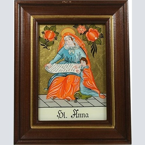 Hinterglaswerkstätten - Hinterglasbild/Patronatsbild Hl. Anna mit braun