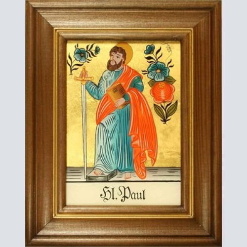 Hinterglaswerkstätten - Hinterglasbild/Patronatsbild Hl. Paul mit braun