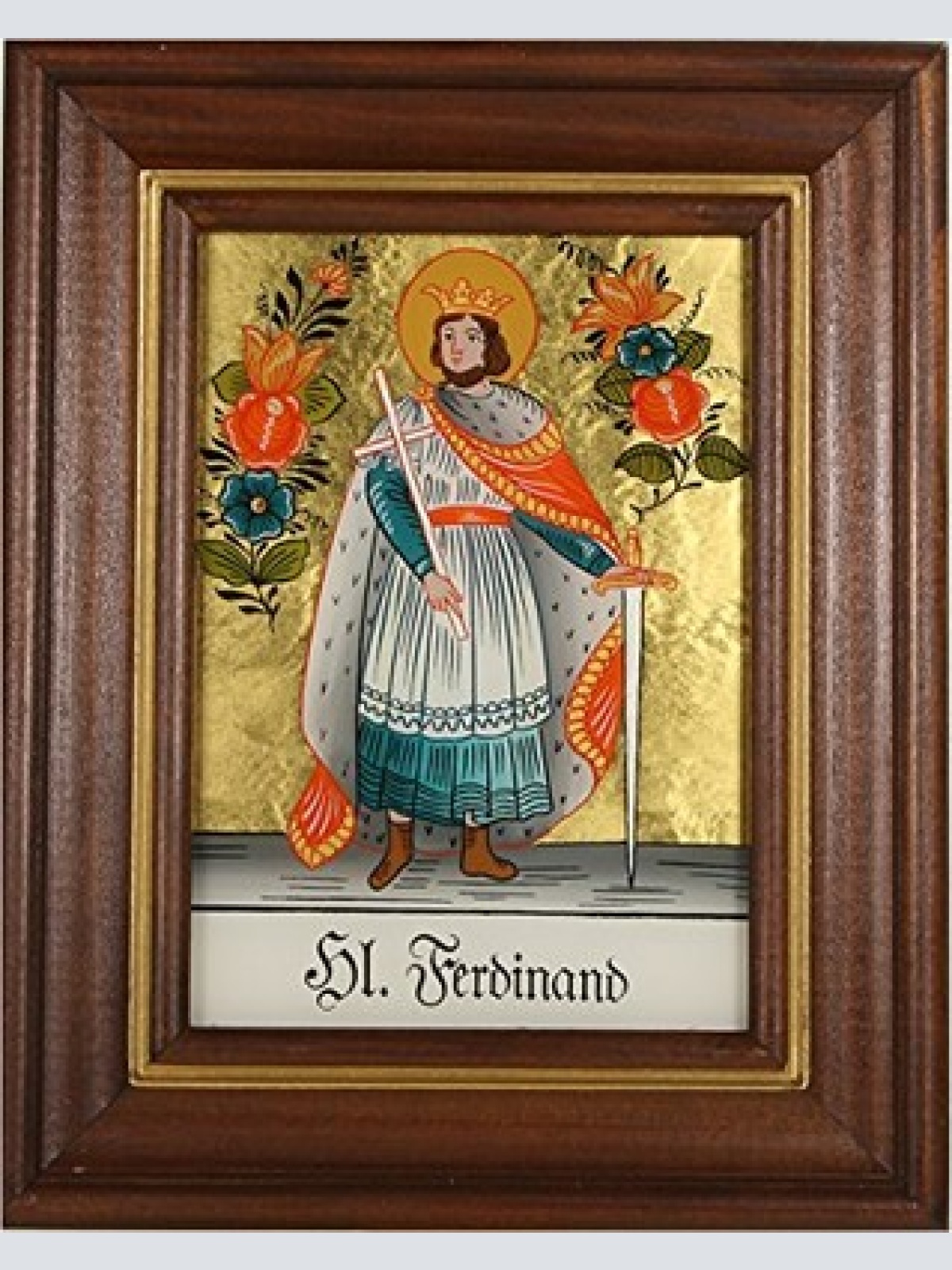 Hinterglaswerkstätten - Hinterglasbild/Patronatsbild Hl. Ferdinand mit braun