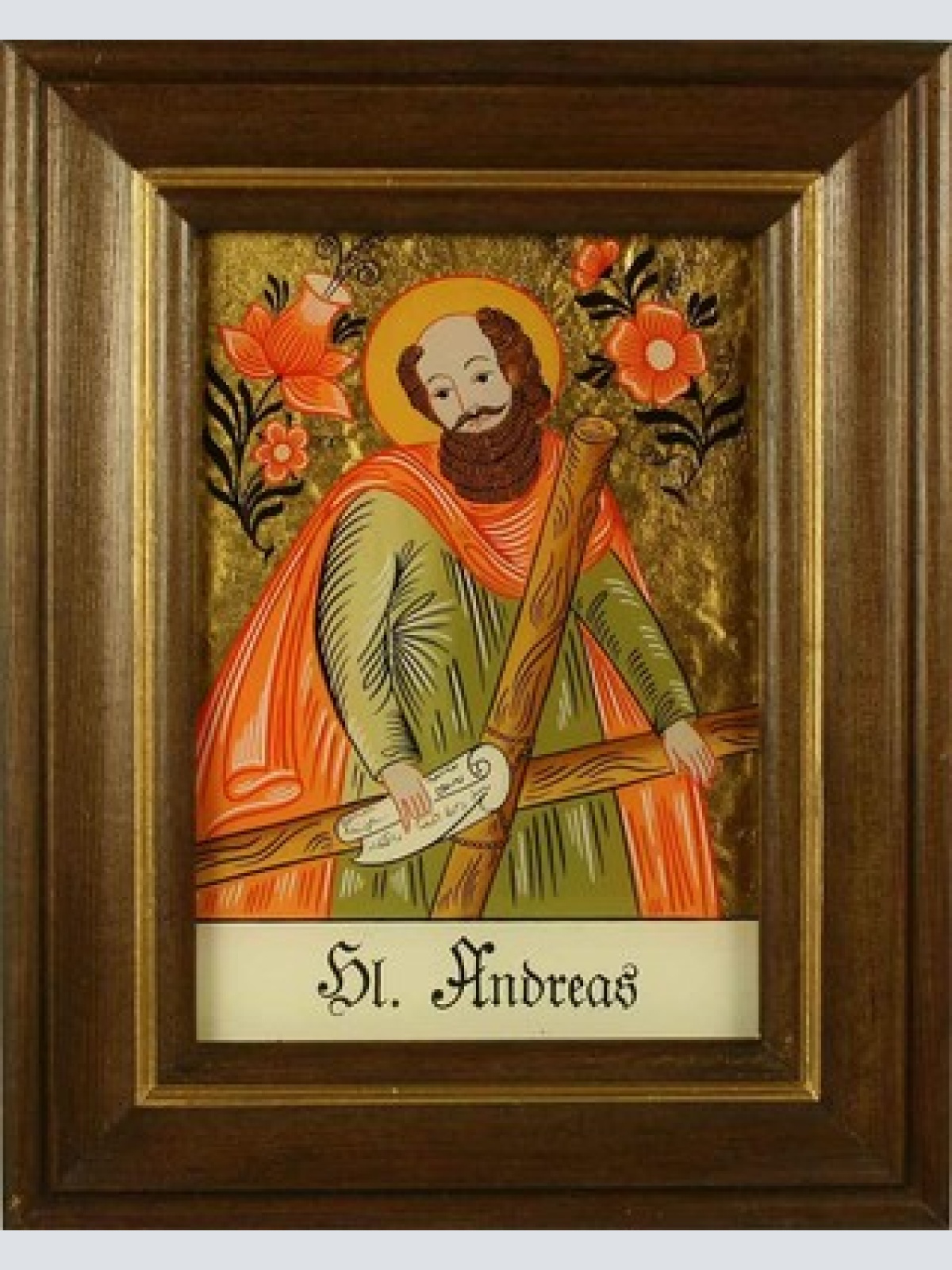 Hinterglaswerkstätten - Hl. Andreas, Wandbild, Rahmen, Handbemalt, 12,5 x 16