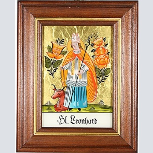 Hinterglaswerkstätten - Hinterglasbild/Patronatsbild Hl. Leonhard mit braun